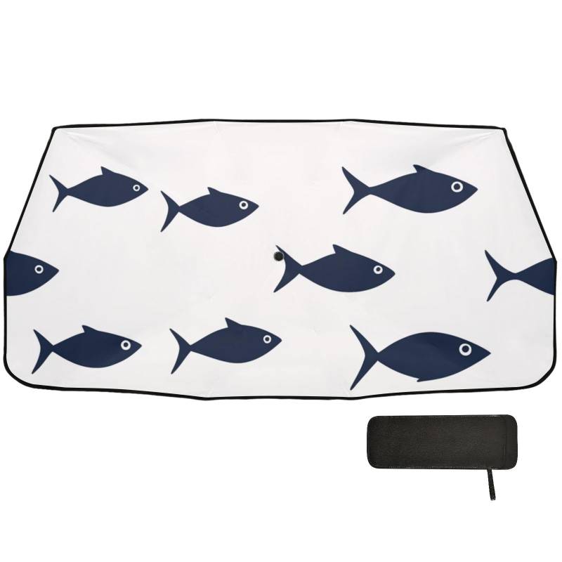 Minimalistischer Fisch-blauer Auto-Sonnenschutz, zusammenklappbar, Windschutz von WDdZzyy