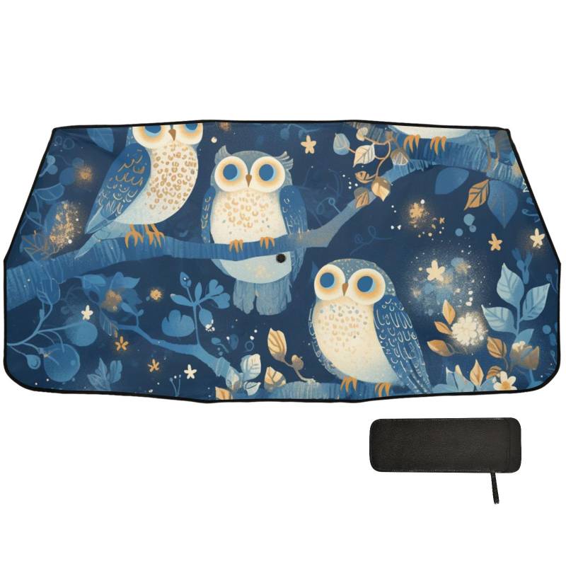 Personalisierbarer Sonnenschutz für die Windschutzscheibe, niedliches Eulen-Design, faltbar, Blau von WDdZzyy