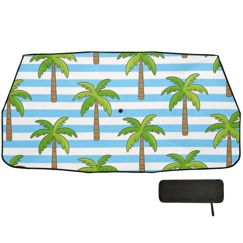 Regenschirm für Auto, Windschutzscheibe, faltbar, für Damen, Blau / Weiß gestreift, Kokosnusspalme von WDdZzyy
