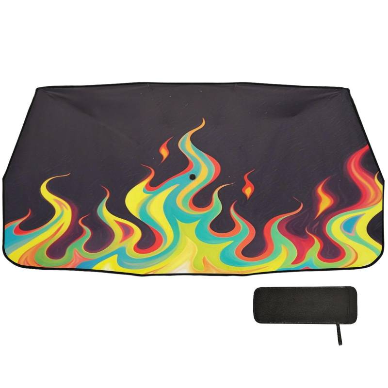 Schwarze fluoreszierende Sonnenblende für Windschutzscheibe, zusammenklappbar, für Damen, Reflektorschutz, kühl, flammenfarben von WDdZzyy