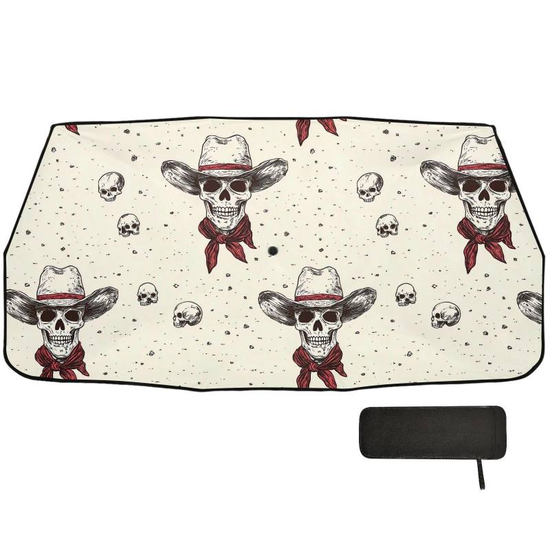 Sonnenschirm, Motiv: Western-Schädel und Cowboy, charmanter funkelnder Auto-Sonnenschirm, faltbarer Organizer, Sonnenschirm, Parabrisas Delantero von WDdZzyy