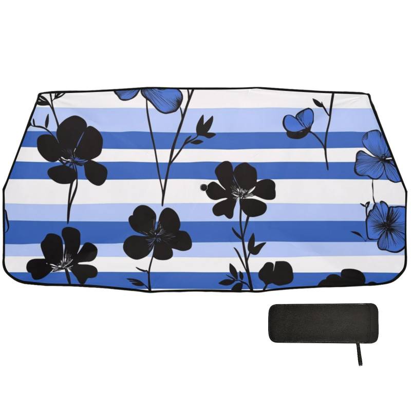 Sonnenschirm mit schwarzen Blumen, königsblau, gestreift, für Auto, Windschutzscheibe, faltbar, UV-Regenschirm, Parabrisas Delantero von WDdZzyy