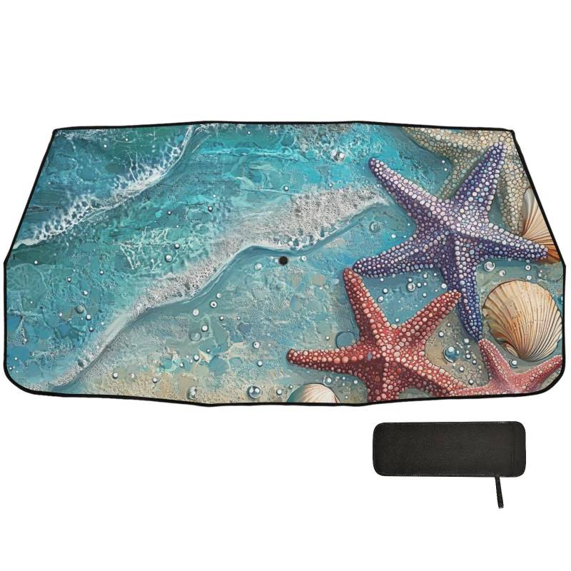 Strandschirm mit Seestern-Muscheln und UV-Schutz, zusammenklappbares Design, Hitzeschutz, Para Sol de Auto von WDdZzyy