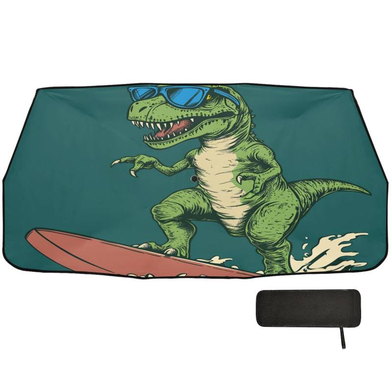 Surfing Dino Windschutzscheiben-Sonnenschutz für Damen, faltbarer Organizer, Sonnenschutz, Sonnenschirm, Parasol para Autos von WDdZzyy