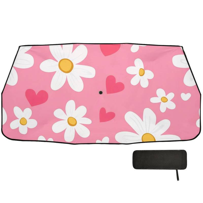 Sweet Daisy Valentine Cartoon Herz Sonnenschutz für Auto Windschutzscheibe Faltdesign Fahrzeuge Automatik Para Autos von WDdZzyy