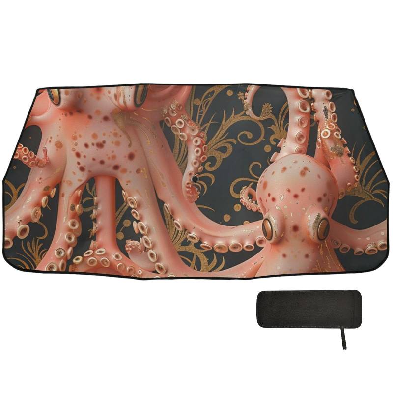 Tier-Meeres-Kraken-Rotgold-Schild für Auto-Windschutzscheibe, faltbarer Block-Sonnenschutz, Automatik für Autos von WDdZzyy