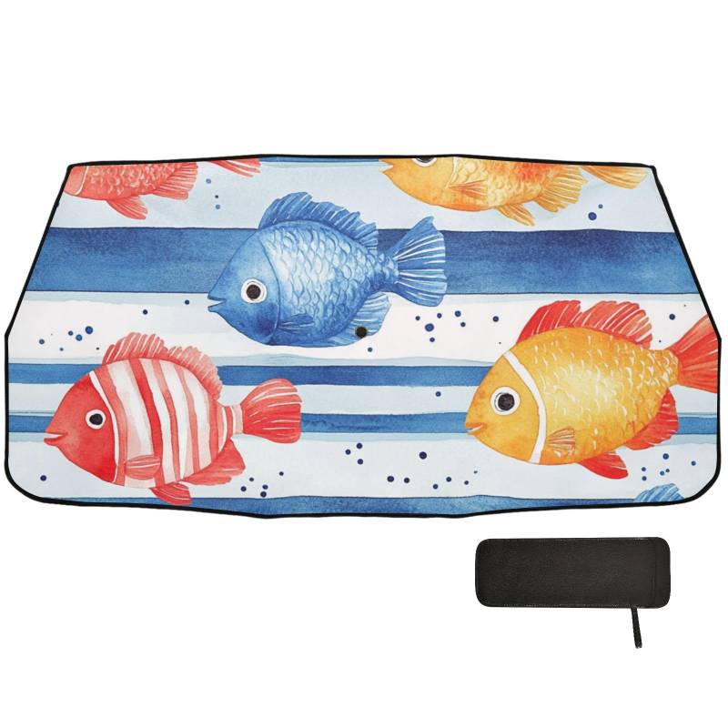 Windschutzscheiben-Abdeckung, Fisch-Blau / Weiß gestreift, zusammenklappbar, für Damen von WDdZzyy