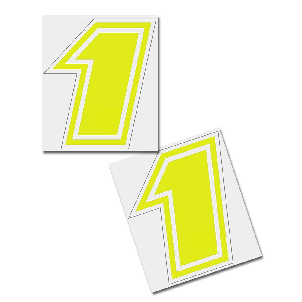 Nummer Aufkleber, Zahlen Aufkleber, Startnummer, Mülltonnen Aufkleber 2er Set, Schrift Brünn, gelb, (# 1) von WE ARE RACING. RACEFOXX.COM