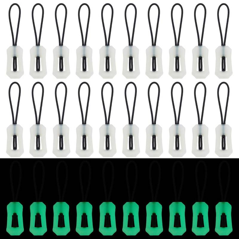 WEBEEDY 30 PCS leuchtenden Reißverschluss Ziehen Ersatz Glow in The Dark Zipper Pulls Abnehmbare Reißverschluss Verlängerung Fluoreszierende grüne Reißverschluss Charms für Tasche, Kleidung,1,7x7.5 cm von WEBEEDY
