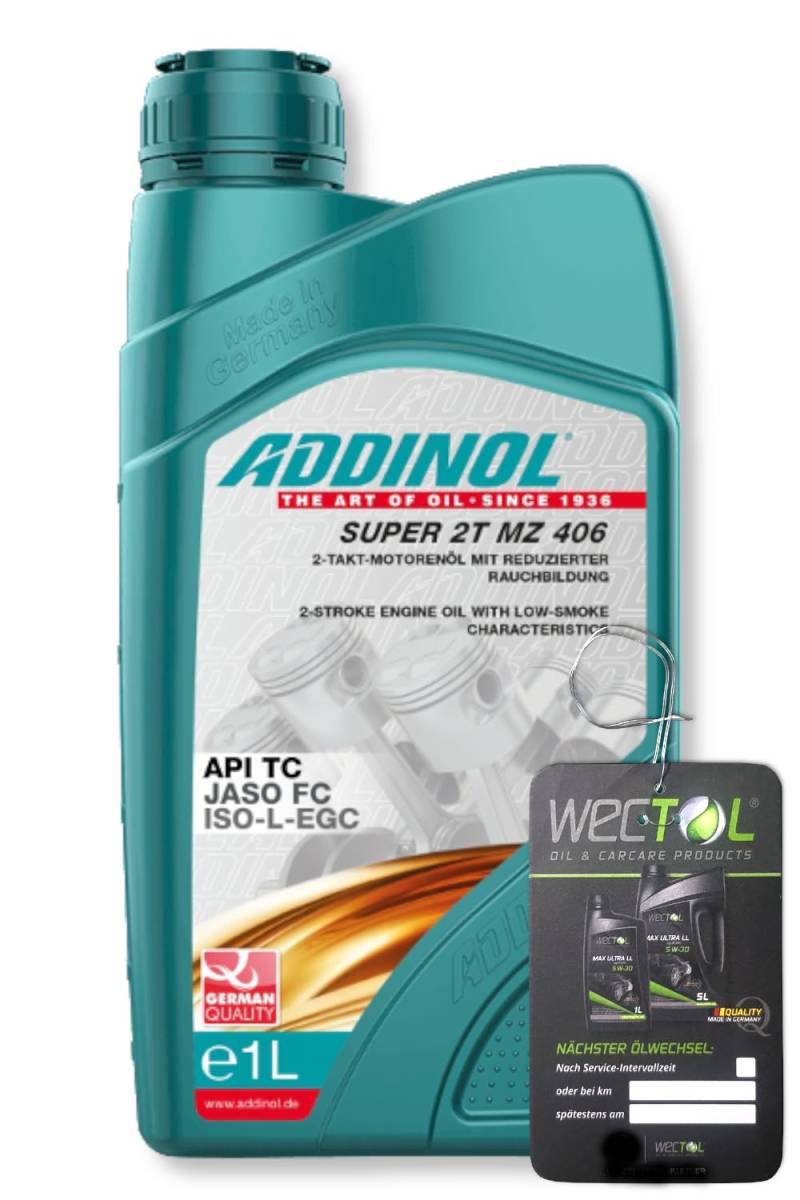 ADDINOL Mischöl 2-Takt Super 2T MZ 406 NEU Deutliche Reduzierung der Ablagerung im Motor und in der Auspuffanlage + WECTOL Ölzettel von WECTOL OIL & CARCARE PRODUCTS