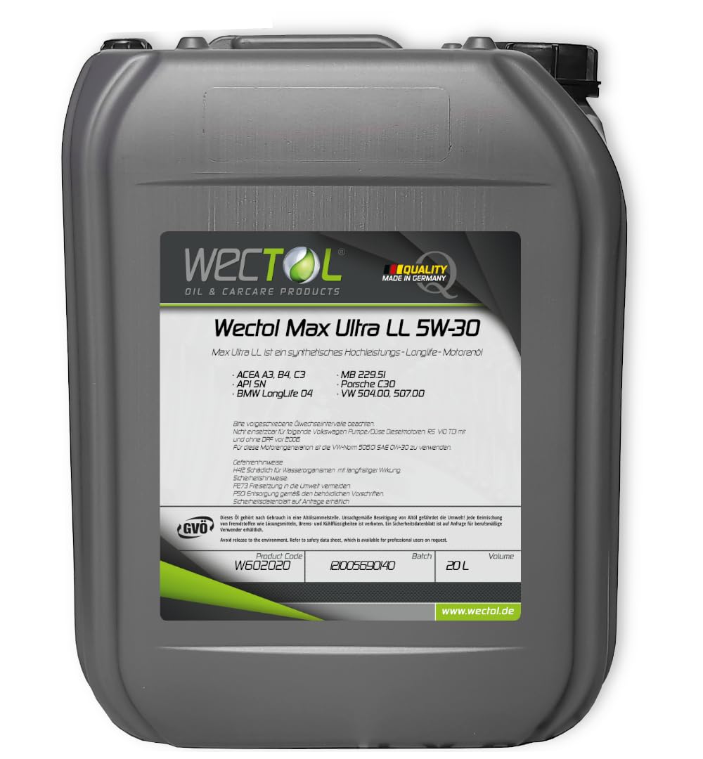 Wectol Max Ultra LL 5W-30 Motoröl / 20 Liter Wectol Max Ultra LL 5W-30 Motoröl / 20 Liter von WECTOL OIL & CARCARE PRODUCTS