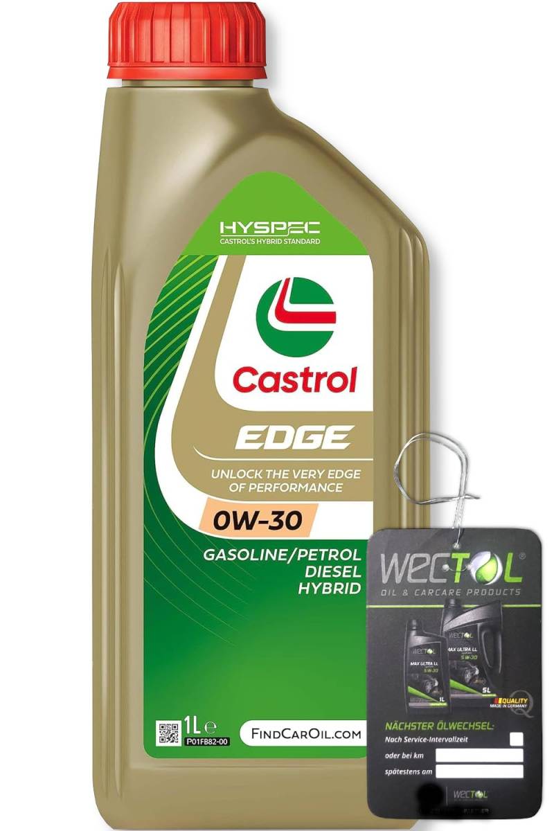 Wectol Ölzettel + Castrol Motoröl 0W30 Edge C3 0W-30 1 Liter von WECTOL OIL & CARCARE PRODUCTS