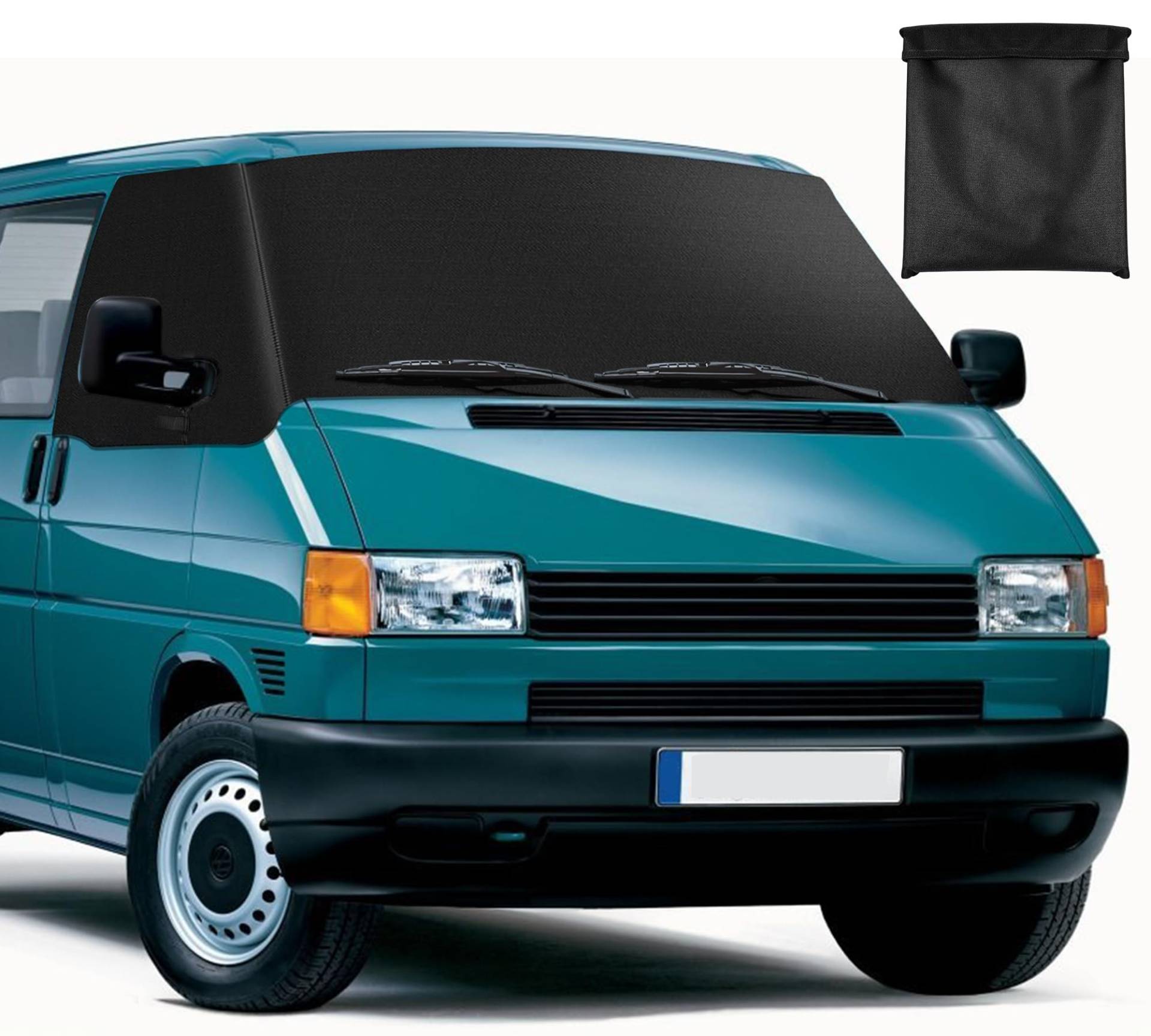 Auto Windschutzscheiben Abdeckung Ersatz für VW T4, 600D Wasserdicht Frontscheibe Sonnenschutz Thermomatten, Blackout Anti-UV/Frost/Ice/Staub Wrap Cover (Für VW T4 Schwarz) von WEDDKAMSH