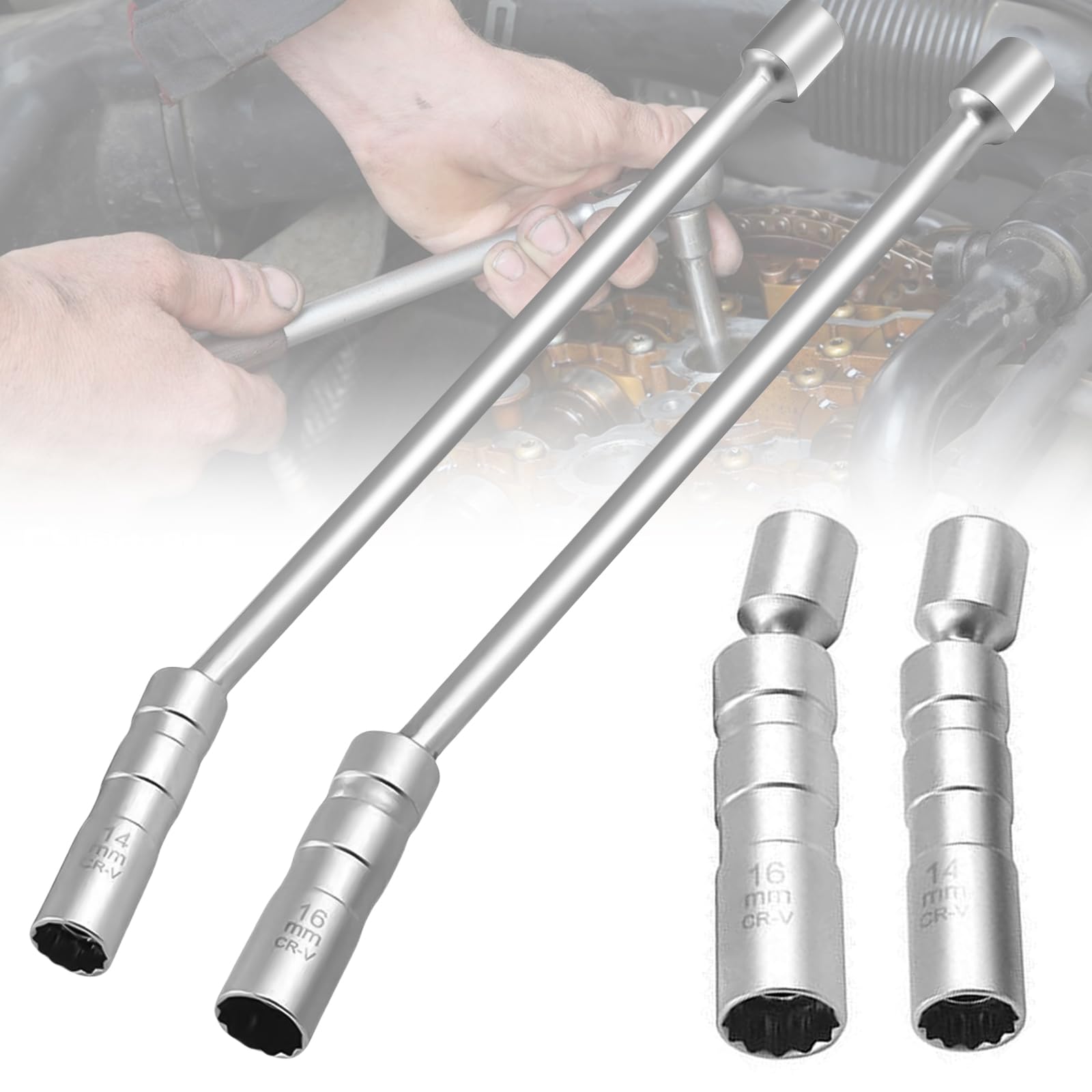 WEGREAT 2 Stück Zündkerzennuss: Zündkerzenschlüssel Lang 14/16mm, 30cm Verlängerung, 12 Punkt Schwenkbare Magnetische Steckschlüssel, Zündkerzen Entferner für Motorrad, Rasenmäher, Kfz Werkzeug WEGREAT 2 Stück Zündkerzennuss: Zündkerzenschlüssel Lang 14/16mm, 30cm Verlängerung, 12 Punkt Schwenkbare Magnetische Steckschlüssel, Zündkerzen Entferner für Motorrad, Rasenmäher, Kfz Werkzeug von WEGREAT