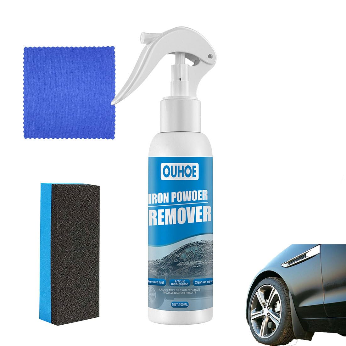 WEHOMY OUHOE Auto-Rostentfernungsspray 100 Ml, OUHOE Eisenpulver-Entferner, OUHOE Eisenpulver-Entferner, Auto-Rost-Entferner-Spray, Metalloberflächen-Chromlack, Rostschutz-Entrostungsspray (1 STÜCK) von WEHOMY