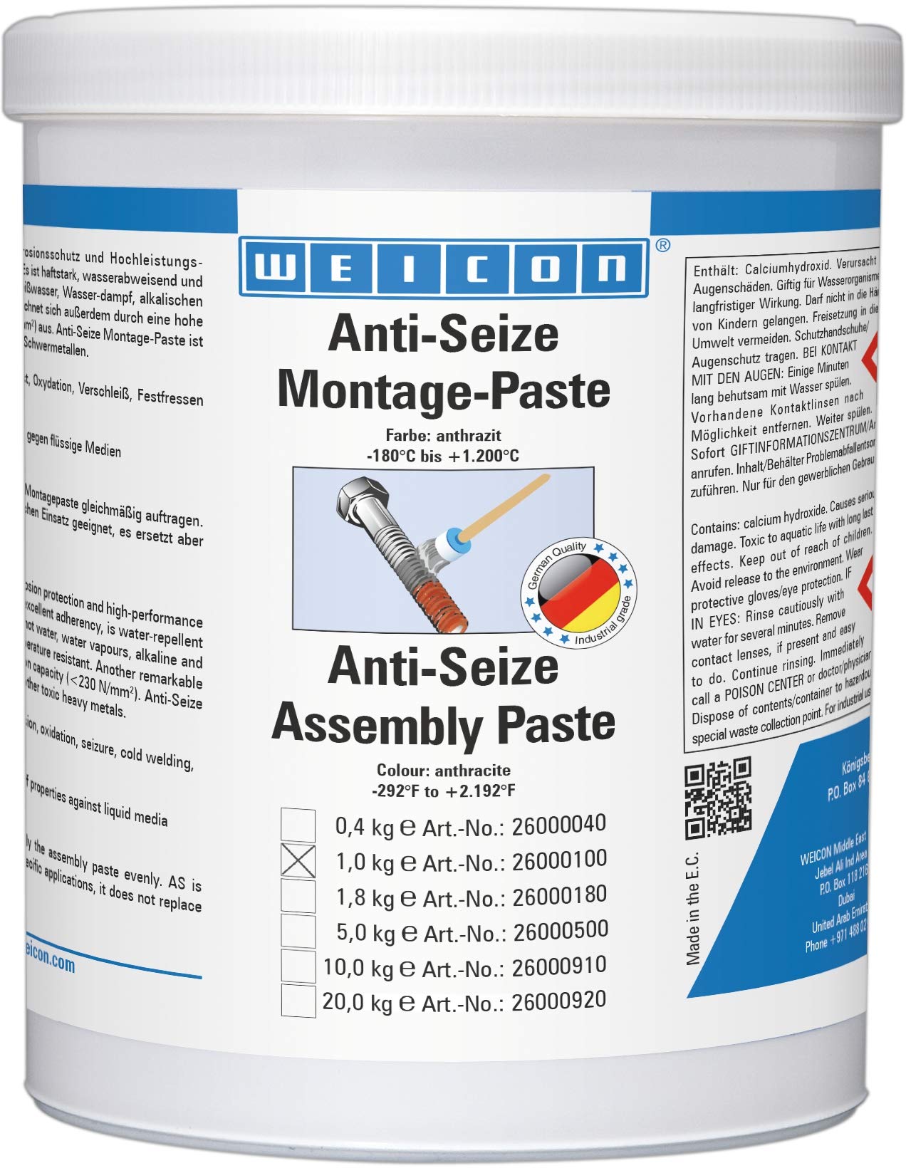 WEICON Anti-Seize Montagepaste 1kg hitzebeständiger Schutz gegen Korrosion von WEICON