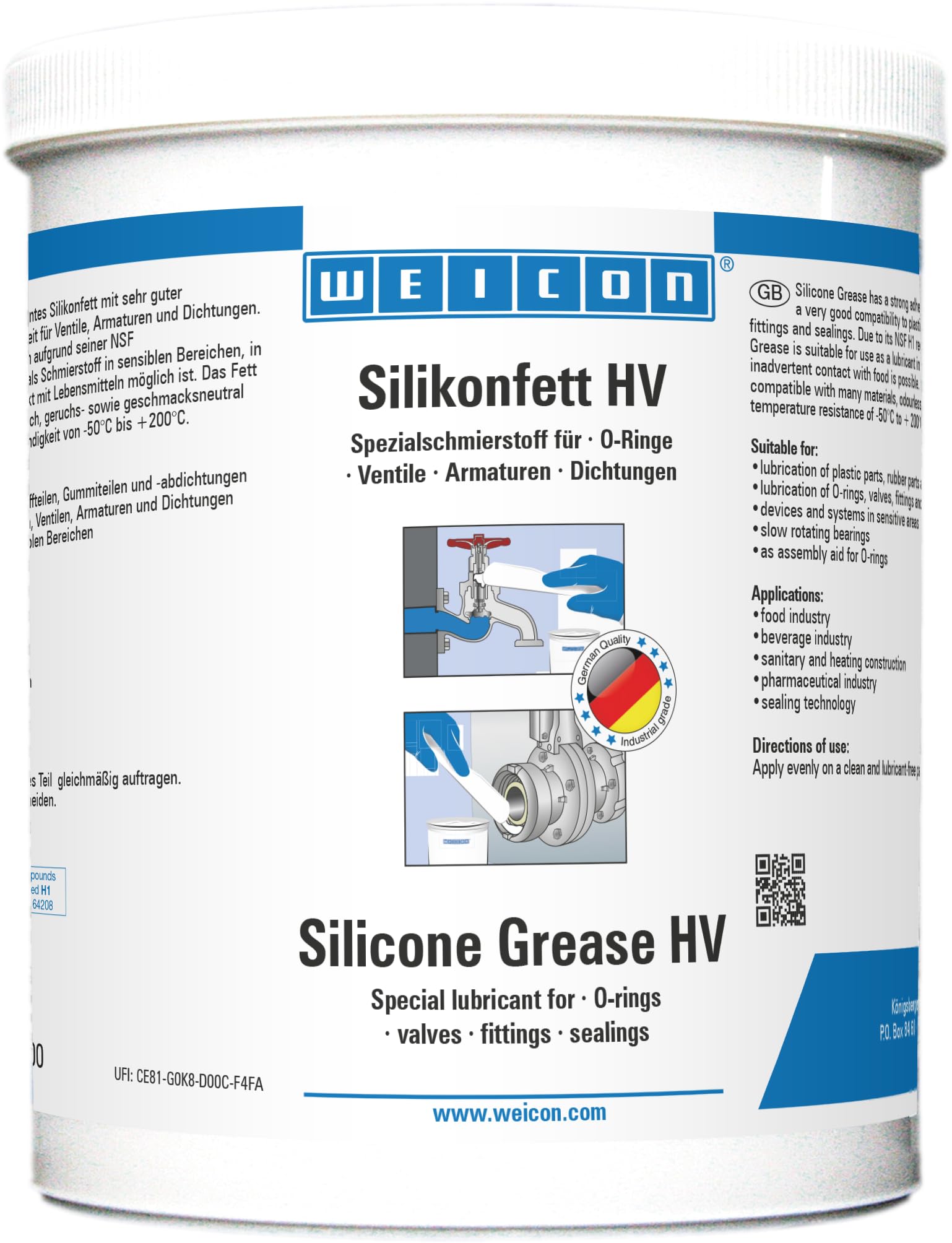 WEICON Silikonfett HV 1 kg, Silikonfett lebensmittelecht für Ventile, Armaturen & Dichtungen, Schmierfett transparent von WEICON
