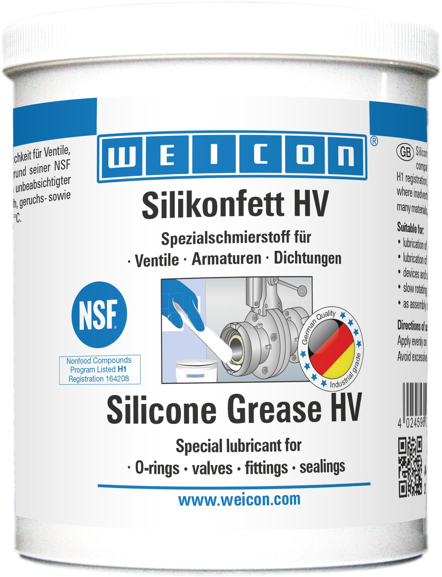 WEICON Silikonfett HV 450g, Silikonfett lebensmittelecht für Ventile, Armaturen & Dichtungen, Schmierfett transparent von WEICON