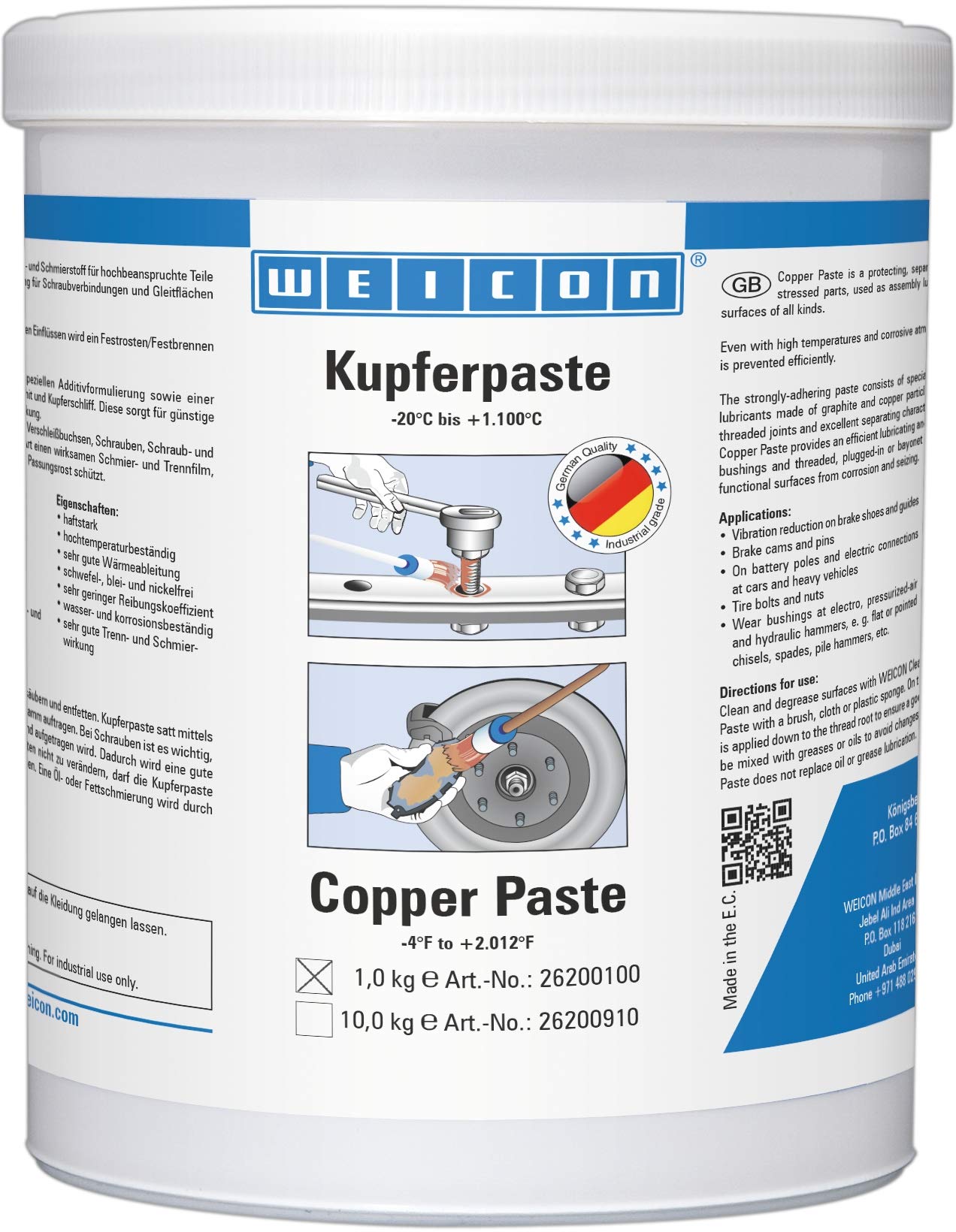 WEICON Kupferpaste 1 kg, Schutz, Trenn-und Schmierstoff für hohe Temperaturen von WEICON