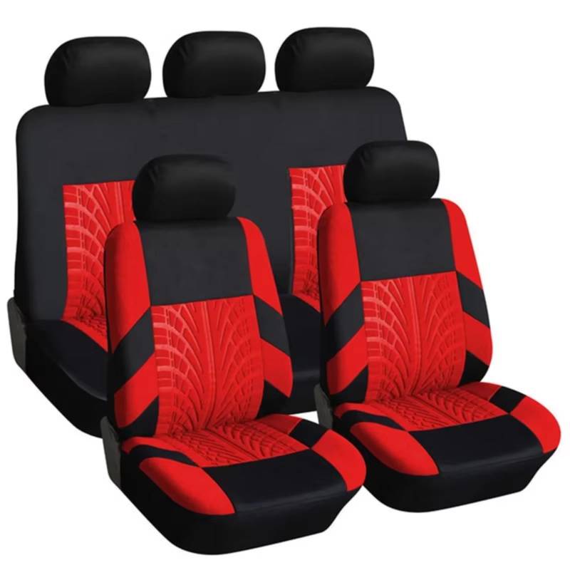 Autositzbezüge Autositzbezüge Komplettes Set Stoff Universelle Passform Kompatibel Mit Low-Back-Front-Airbags Geteilt Für Den Automobilbereich(5Seats-Red) von WEIFANAA