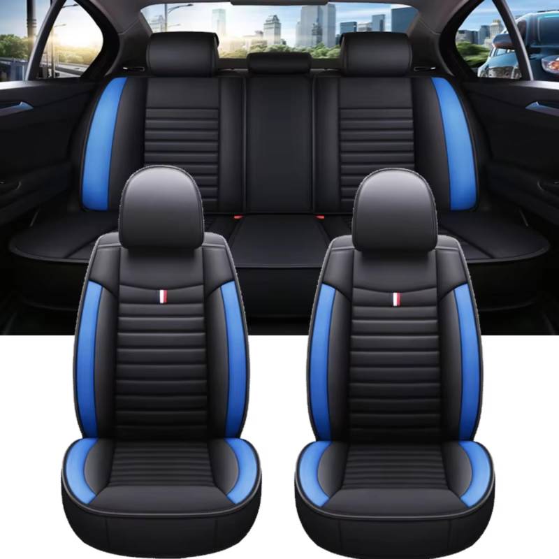 Autositzbezüge Für Kia Für Rio Universal Auto Sitzbezug Auto Zubehör Innen Details Alle Auto Modell(F Black Blue 5 Seat) von WEIFANAA