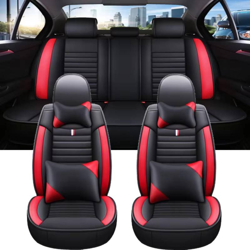 Autositzbezüge Für Kia Für Rio Universal Auto Sitzbezug Auto Zubehör Innen Details Alle Auto Modell(H Black Red 5 Seat) von WEIFANAA