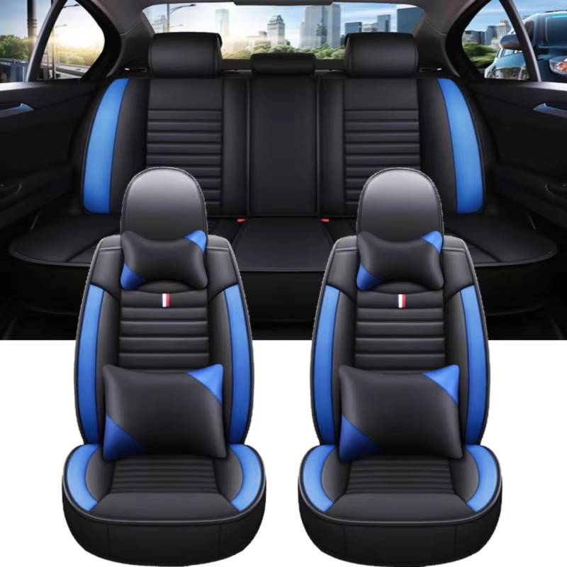 Autositzbezüge Für Kia Für Rio Universal Auto Sitzbezug Auto Zubehör Innen Details Alle Auto Modell(J Black Blue 5 Seat) von WEIFANAA