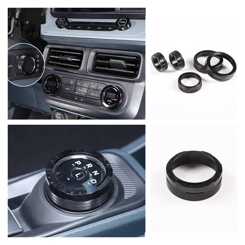 Interieur Zubehör Für Ford Für Maverick 2022 2023 2024 Aluminium Center Console Auto Gangschaltung Schalter Taste Ring Trim Abdeckung Auto Innenraum(Black 6PCS) von WEIFANAA