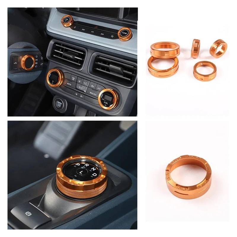 Interieur Zubehör Für Ford Für Maverick 2022 2023 2024 Aluminium Center Console Auto Gangschaltung Schalter Taste Ring Trim Abdeckung Auto Innenraum(Orange 6PCS) von WEIFANAA