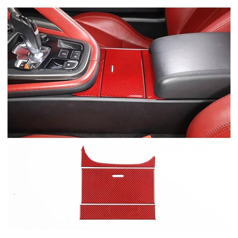 Interieur Zubehör Für Jaguar Für F-Type 2013-2022 Rot Weiche Kohlefaserfarbe Autoinnenraum Zentrale Bedienfeldabdeckung Zieraufkleber Auto Innenraum(K) von WEIFANAA