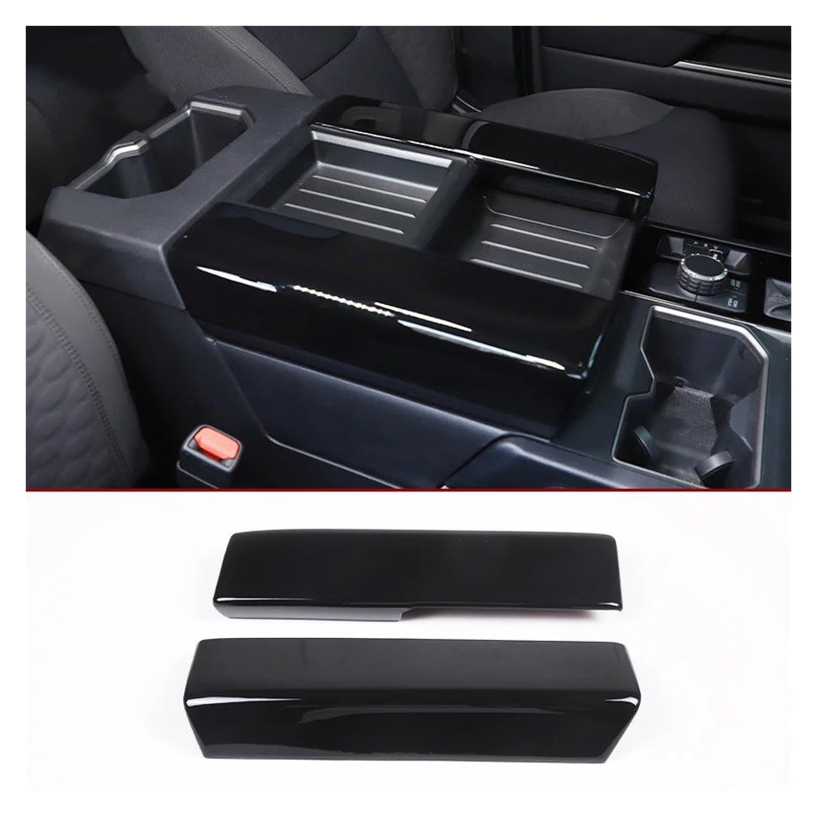 Interieur Zubehör Für Toyota Für Tundra Für Sequoia 2022-2023 ABS Auto Center Console Armlehne Box Schutzhülle Aufkleber Trim Auto Innen Teile Auto Innenraum(Gloss Black) von WEIFANAA