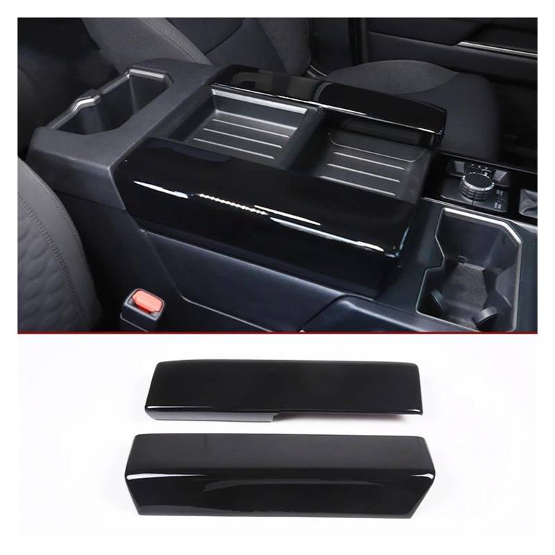 Interieur Zubehör Für Toyota Für Tundra Für Sequoia 2022-2023 ABS Auto Center Console Armlehne Box Schutzhülle Aufkleber Trim Auto Innen Teile Auto Innenraum(Gloss Black) von WEIFANAA