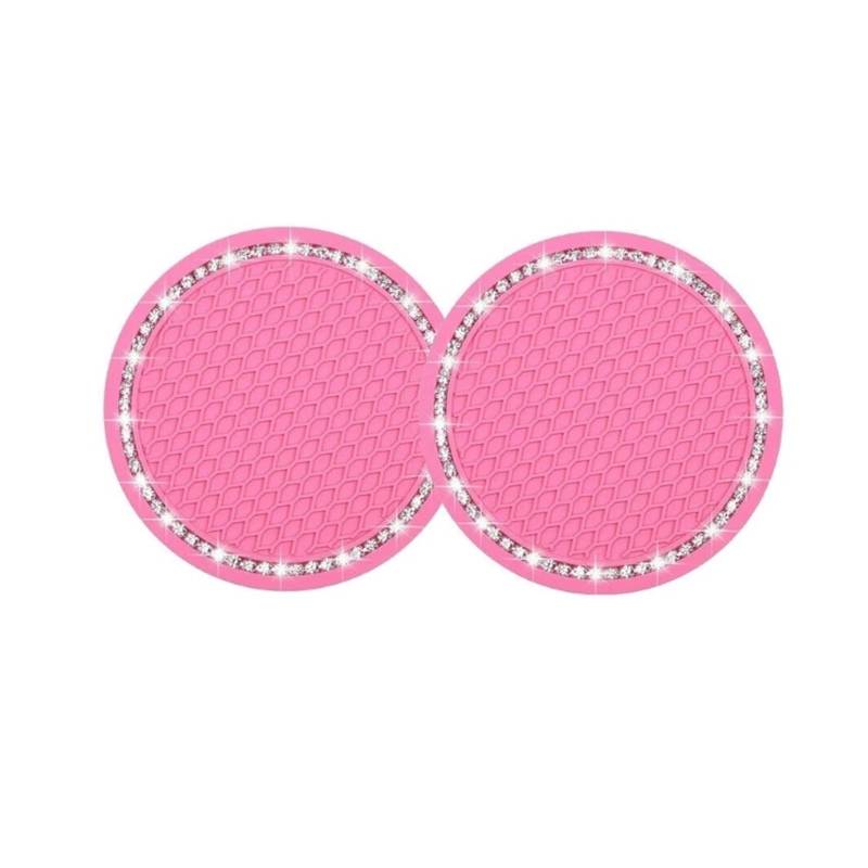 Interieur Zubehör Universal 2 STK 7cm PVC Getränkehalter Matte Auto Untersetzer Pad Getränkehalter Matte Strass Auto Innenausstattung 2Stk Auto Innenraum(Pink) von WEIFANAA