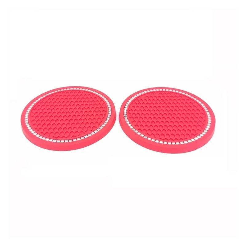 Interieur Zubehör Universal 2 STK 7cm PVC Getränkehalter Matte Auto Untersetzer Pad Getränkehalter Matte Strass Auto Innenausstattung 2Stk Auto Innenraum(Red) von WEIFANAA