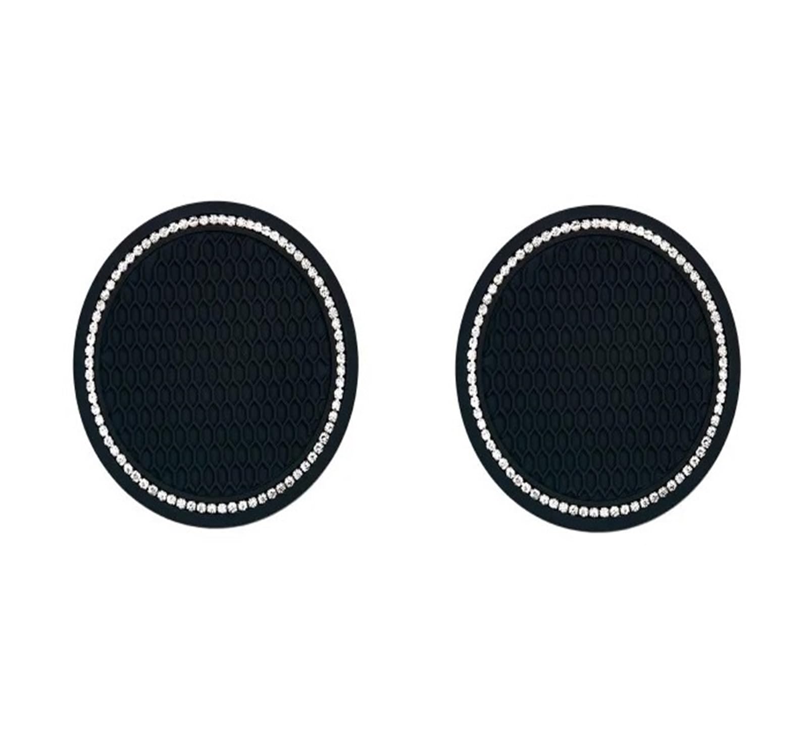 Interieur Zubehör Universal 2 STK 7cm PVC Getränkehalter Matte Auto Untersetzer Pad Getränkehalter Matte Strass Auto Innenausstattung 2Stk Auto Innenraum(Schwarz) von WEIFANAA