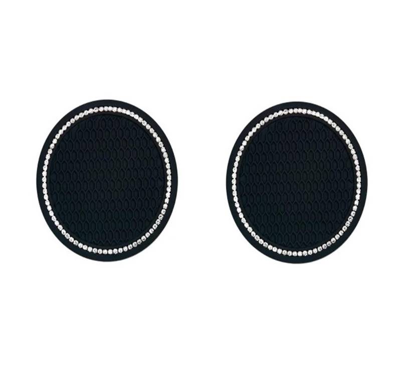 Interieur Zubehör Universal 2 STK 7cm PVC Getränkehalter Matte Auto Untersetzer Pad Getränkehalter Matte Strass Auto Innenausstattung 2Stk Auto Innenraum(Schwarz) von WEIFANAA