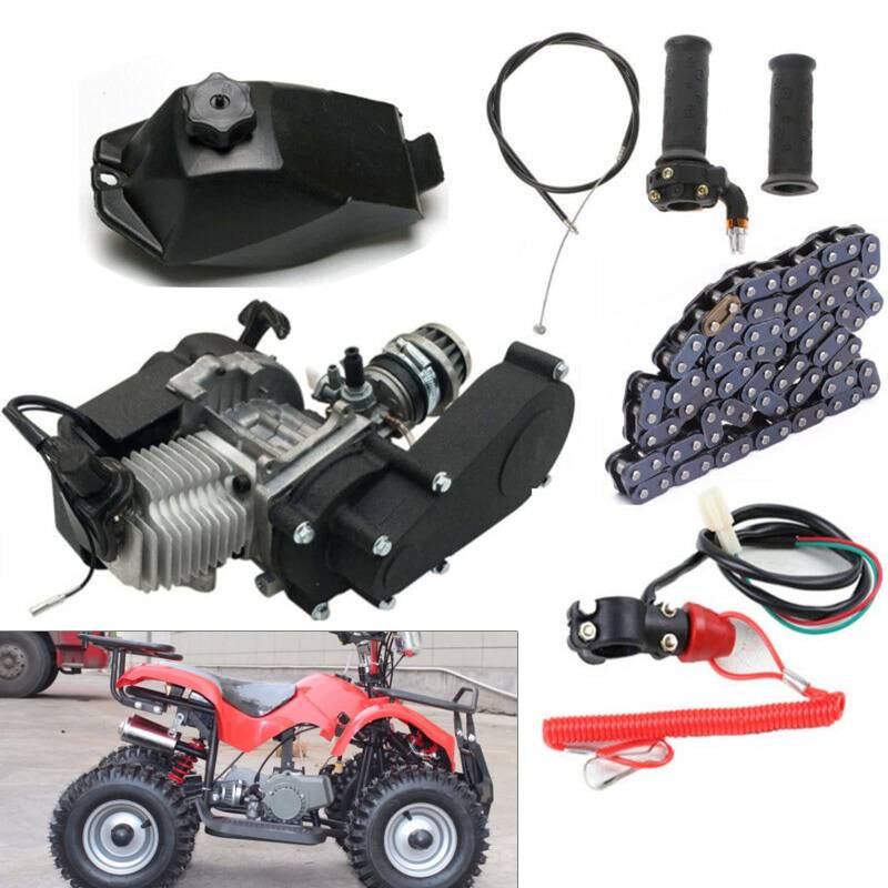 2-Takt Engine Motor Kit 49cc Benzin Motor Quad Dirt Pit Bike, Elektrostarter Pull Start Motoren Getriebe Kettensatz Getriebe Vergaser Set Mit Getriebemotor-Kit für Mini-Motorrad, ATV Bike von WEIGR