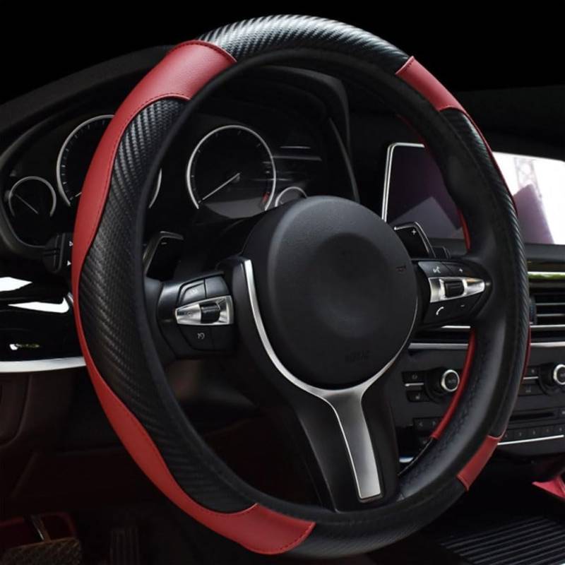 Auto Lenkradbezug für BMW 2 Series 2er Serie 2 F22 Coupé 2014 2015-2020, Mikrofaser PU-Leder LenkradhüLlen rutschfest Atmungsaktive Lenkradschoner Dekoration ZubehöR,A/Red von WEIHUANB