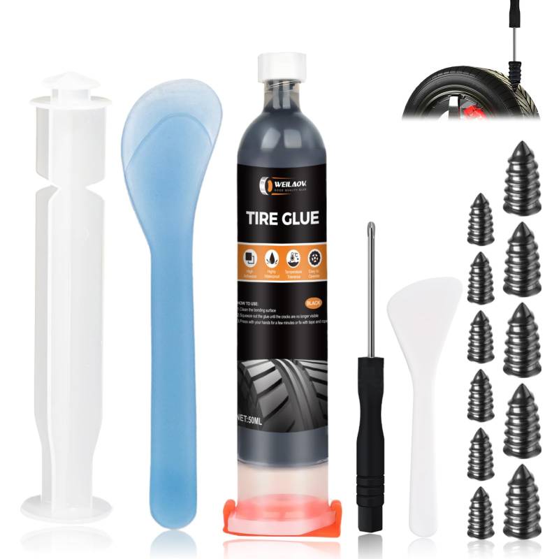 WEILAOK Reifenkleber, Gummikleber, Vulkanisierflüssigkeit, Felgen Reparaturset Schwarz zum Reparieren von Rissen, Löchern und Abblättern an Fahrrädern, Autos, 50 ml, Schwarz von WEILAOK
