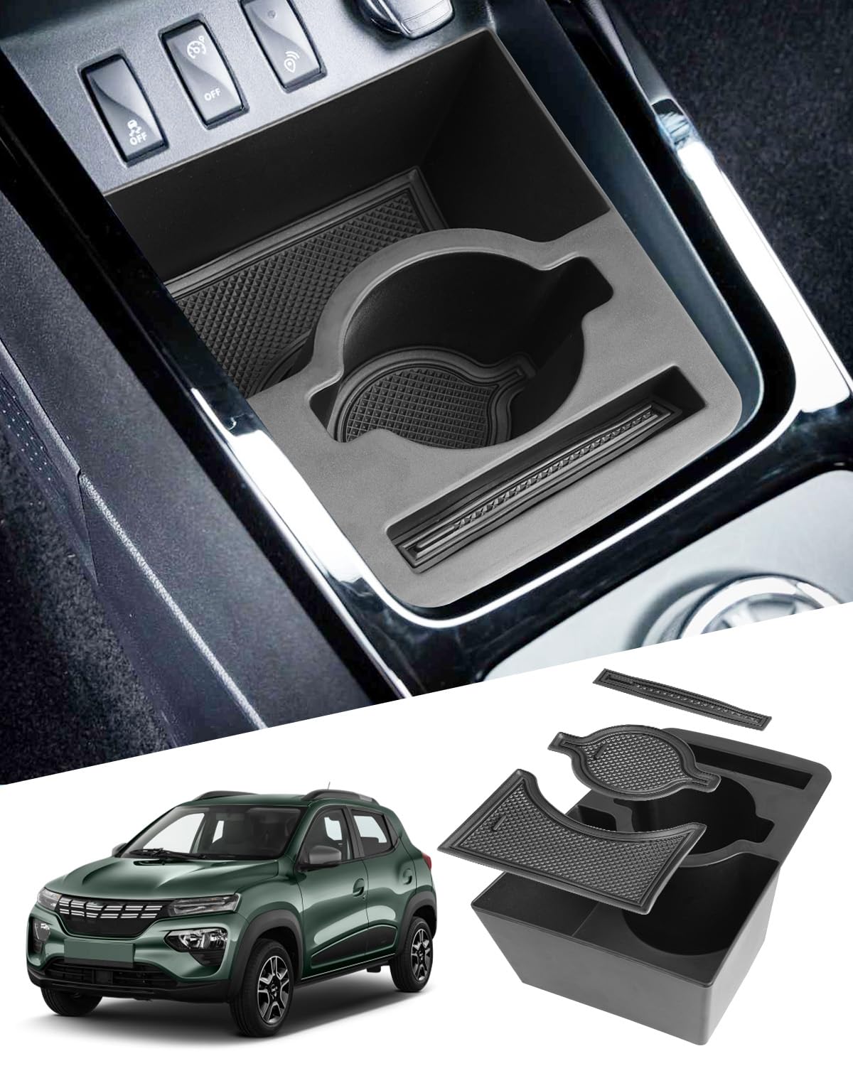WEIPIN Kompatibel mit Dacia Spring 2022 2023 2024 2025 Electric EV Mittelkonsole Handschuhfach Armlehne Console Organizer Tray Aufbewahrungsbox für Dacia Spring Zubehör(Schwarz) von WEIPIN
