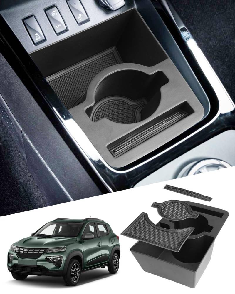 WEIPIN Kompatibel mit Dacia Spring 2022 2023 2024 2025 Electric EV Mittelkonsole Handschuhfach Armlehne Console Organizer Tray Aufbewahrungsbox für Dacia Spring Zubehör(Schwarz) von WEIPIN