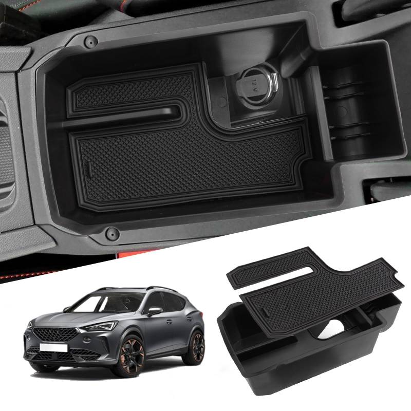 WEIPIN Kompatibel mit Seat Leon MK4 /Cuprα Formentor 2020-2024 2025 Mittelkonsole Handschuhfach Armlehne Console Organizer Tray Aufbewahrungsbox für Seat Leon KL FR ST Zubehör(Schwarz) von WEIPIN