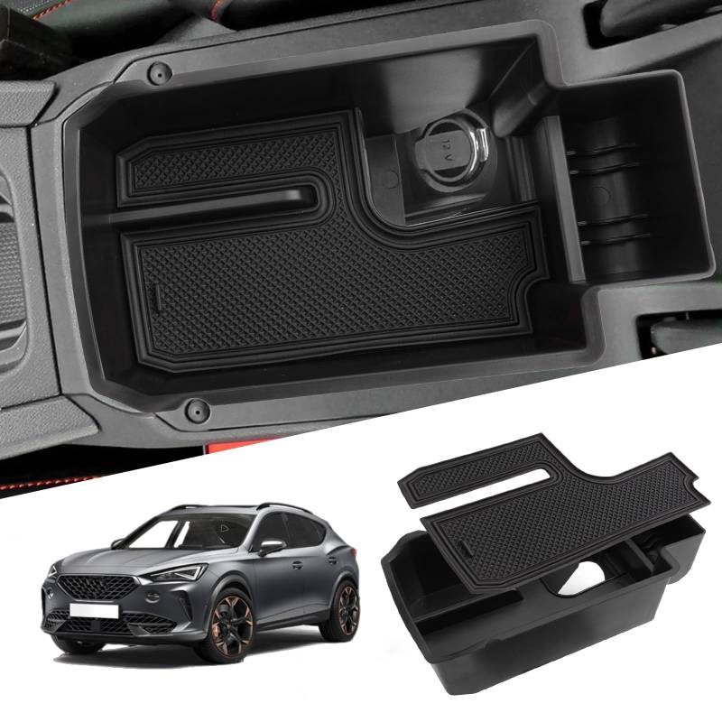 WEIPIN Kompatibel mit Seat Leon MK4 /Cuprα Formentor 2020-2024 Mittelkonsole Handschuhfach Armlehne Console Organizer Tray Aufbewahrungsbox für Seat Leon KL FR ST Zubehör(Schwarz) von WEIPIN