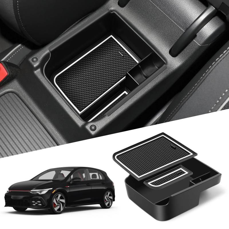 WEIPIN Kompatibel mit VW Golf 8, MK8 GTI GTD GTE 2020/2021/2022/2023/2024/2025 Mittelkonsole Handschuhfach Armlehne Golf 8 Multifunktionaler Aufbewahrungsbox Zubehör(Weiß) von WEIPIN