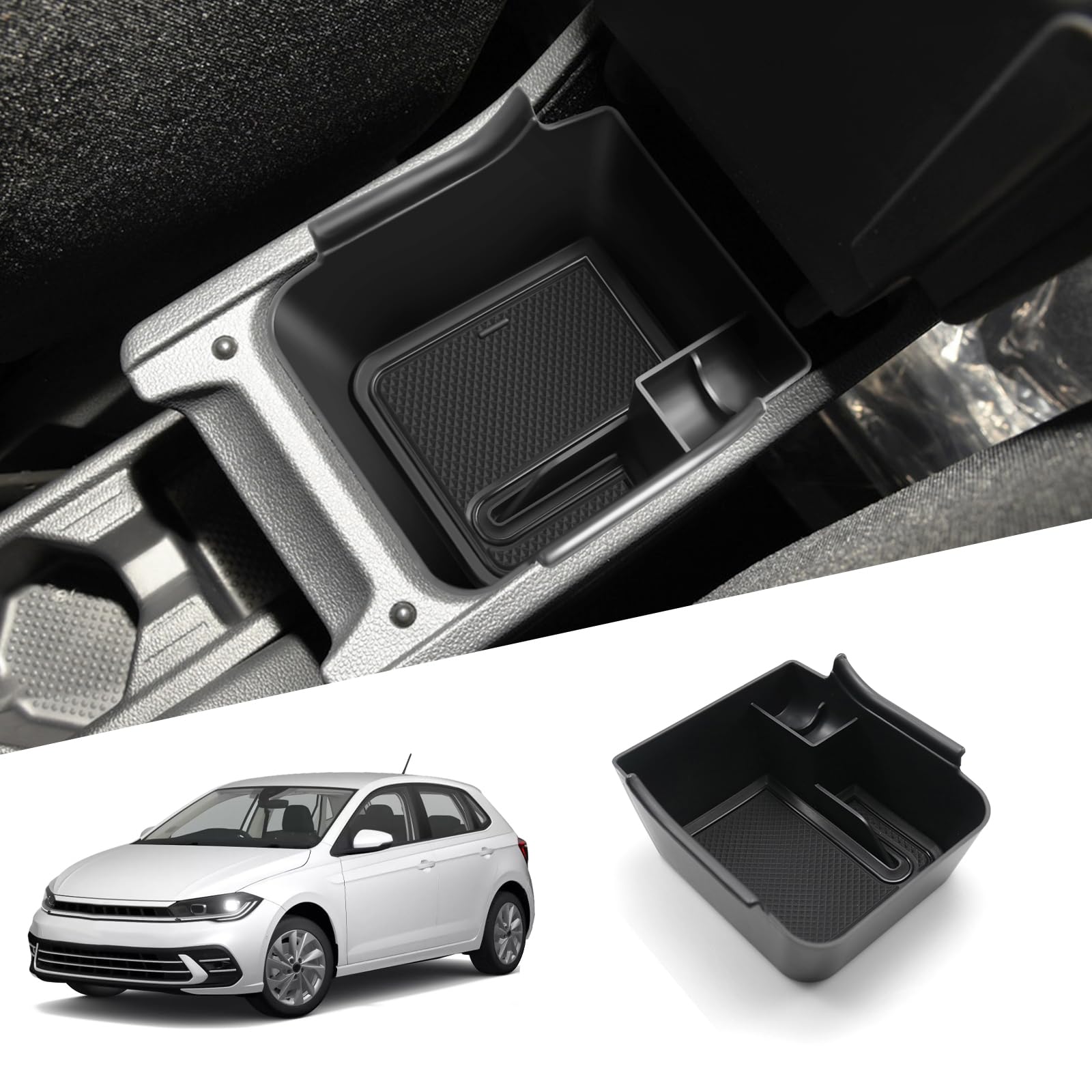 WEIPIN Kompatibel mit VW Polo MK6 AW 2018-2024 Mittelkonsole Handschuhfach Armlehne Taigo Multifunktionaler Aufbewahrungsbox Polo Gti Zubehör(Schwarz) von WEIPIN