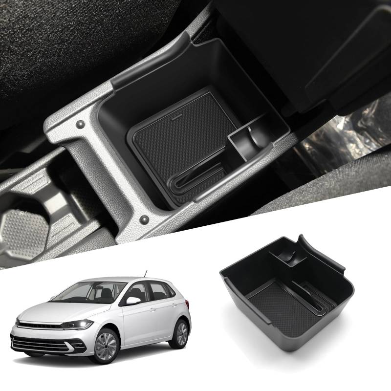 WEIPIN Kompatibel mit VW Polo MK6 AW 2018-2023 Mittelkonsole Handschuhfach Armlehne Taigo Multifunktionaler Aufbewahrungsbox Polo Gti Zubehör(Schwarz) von WEIPIN