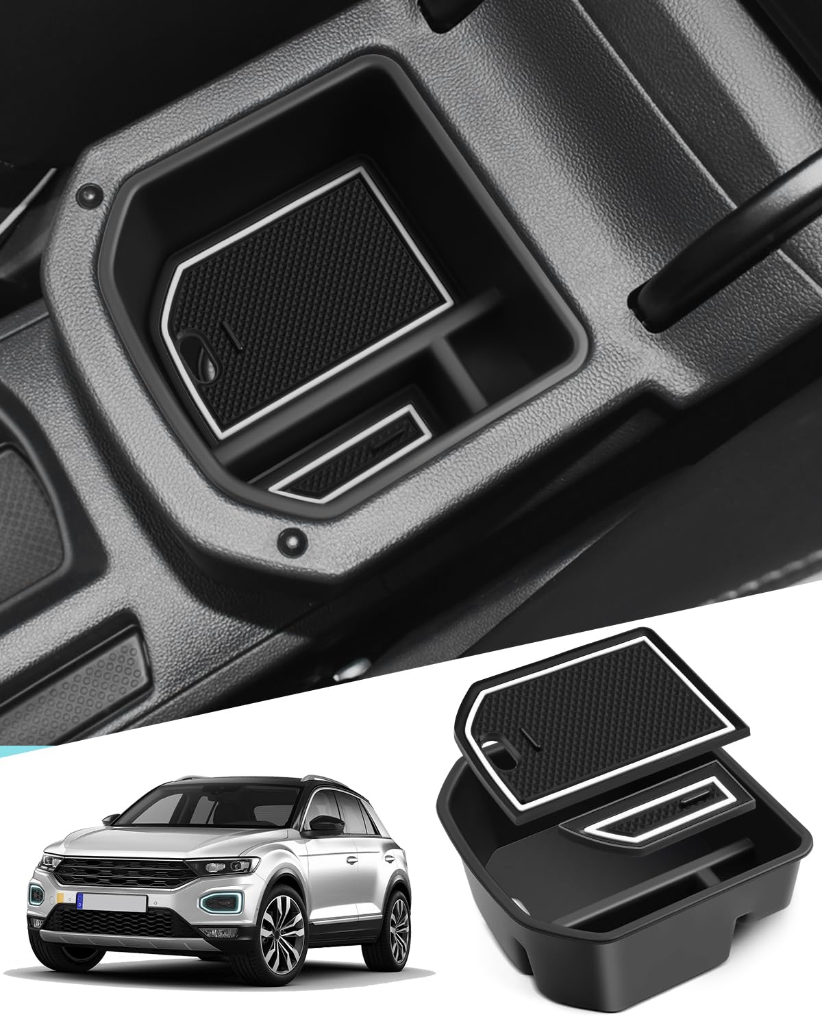 WEIPIN Kompatibel mit VW T-Roc 2018-20221 2022 2023 2024 2025 Mittelkonsole Handschuhfach Armlehne Multifunktionaler Aufbewahrungsbox T roc Zubehör(Weiß) von WEIPIN