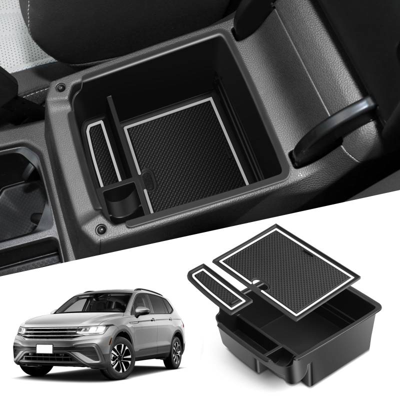 WEIPIN Kompatibel mit VW Tiguan2 SWB LWB 2016-2022 2023/Seat Tarraco 2019+ Mittelkonsole Handschuhfach Armlehne Auto Center Console Organizer Multifunktionaler Aufbewahrungsbox Innenr Zubehör(Weiß) von WEIPIN