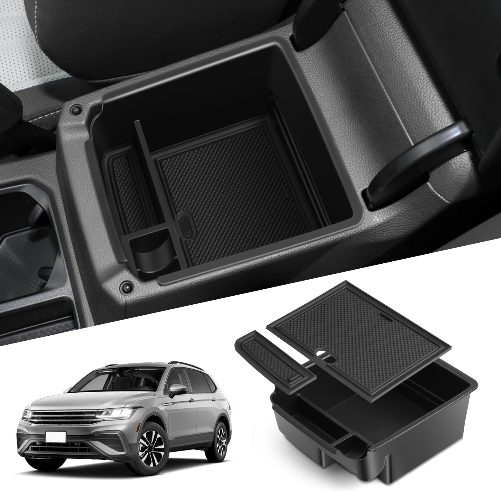 WEIPIN Kompatibel mit VW Tiguan2 SWB LWB 2016-2022 2023/Seat Tarraco 2019+ Mittelkonsole Handschuhfach Armlehne Auto Center Console Organizer Tray Multifunktionaler Aufbewahrungsbox Innenr Zubehör von WEIPIN