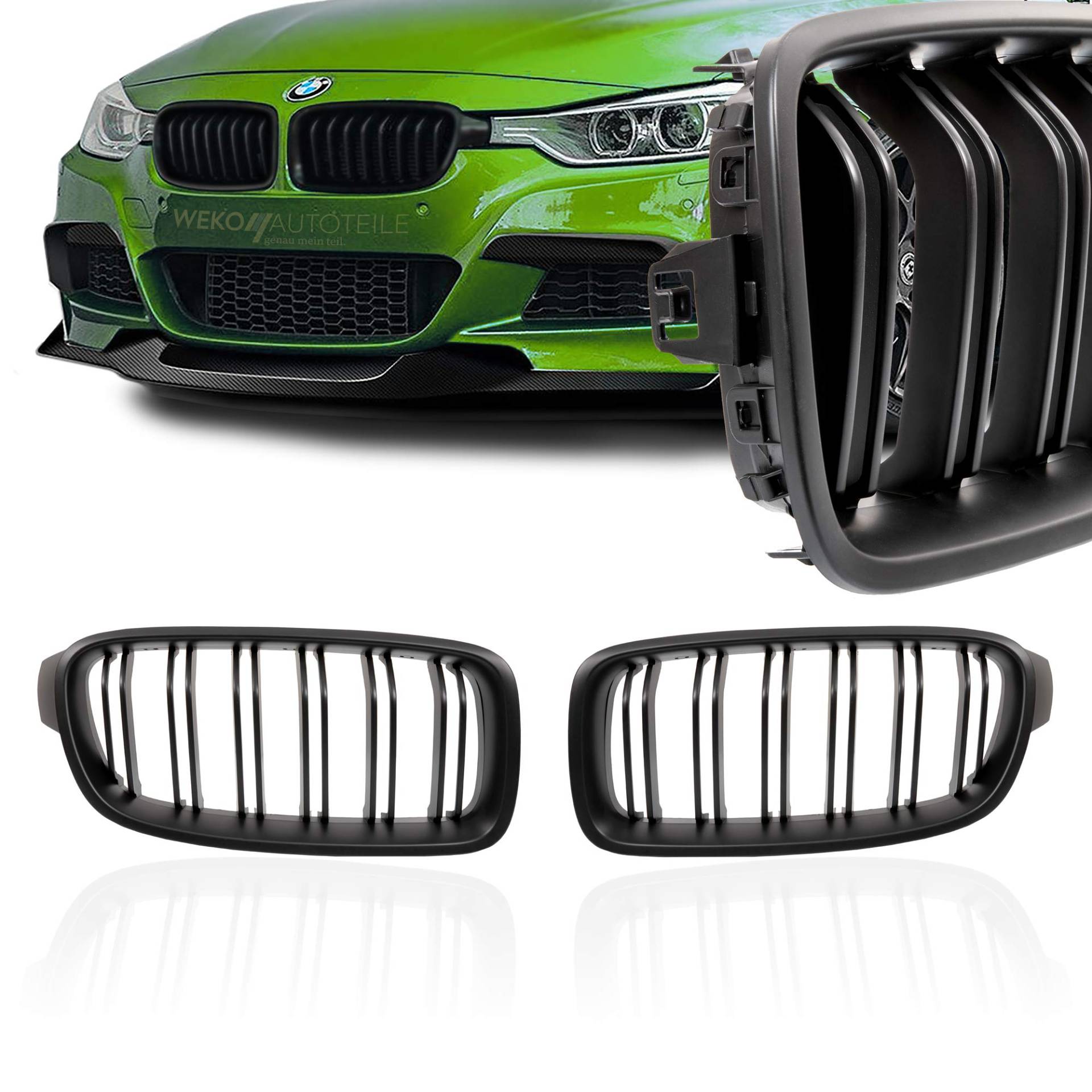 Grill Sportgrill Kühlergrill Set Doppelsteg Nieren Form schwarz matt für F30 F31 WEKO Parts Grill Sportgrill Kühlergrill Set Doppelsteg Nieren Form schwarz matt für F30 F31 WEKO Parts von Homry